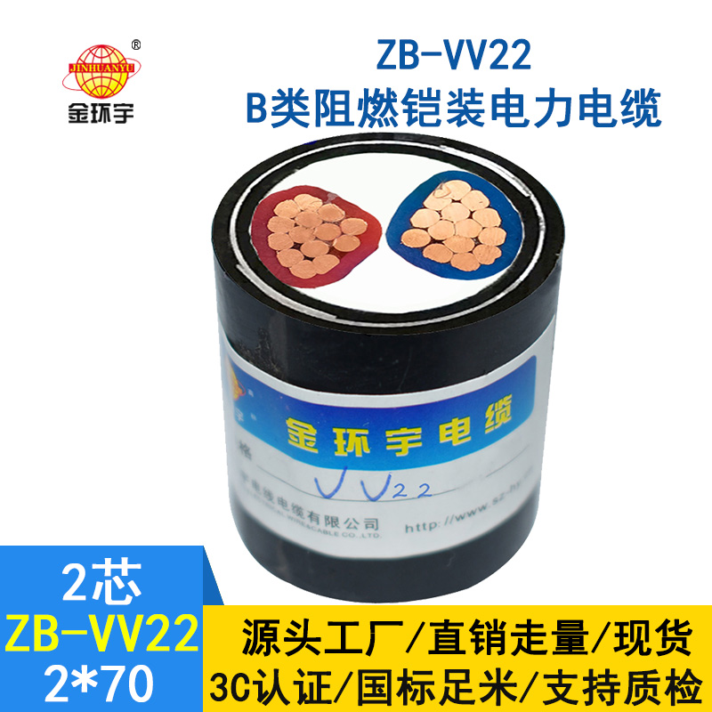 金環(huán)宇電纜 銅芯鎧裝電力電纜 ZB-VV22-2*70 阻燃電纜報價