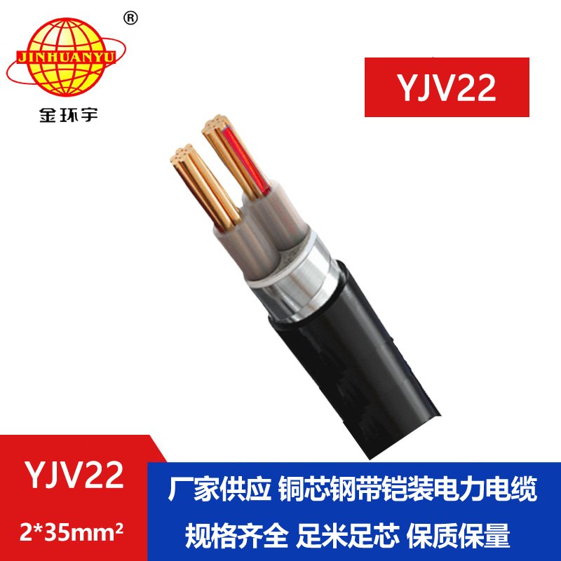 金環(huán)宇電線電纜 低壓電纜 YJV22 2X35平方 銅芯鎧裝電纜 地埋線